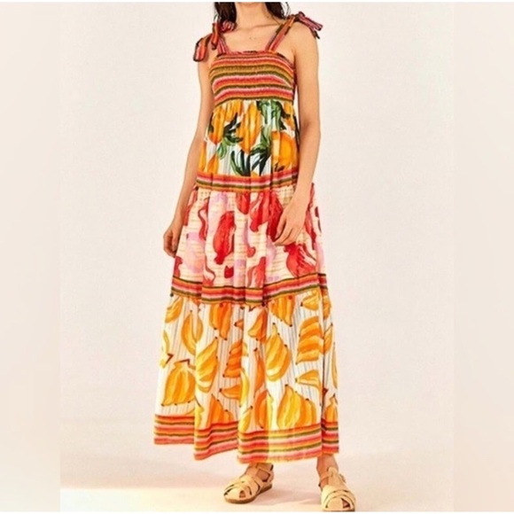 House Of Harlow 1960 - Tropical Fruit Colorful Stripes And Design Maxi Dress LG - Picture 1 of 12